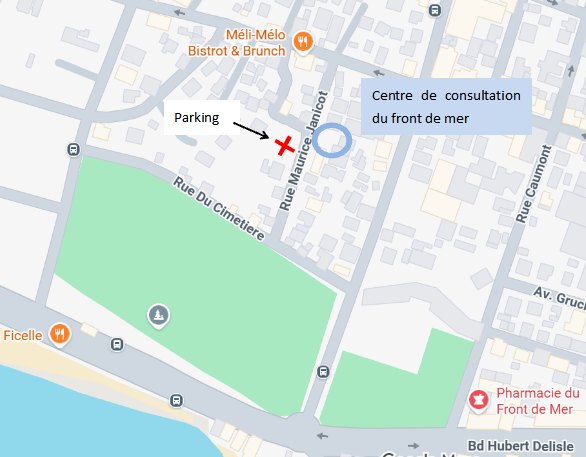 Plan du stationnement : le parking du cimetière, en face du cabinet